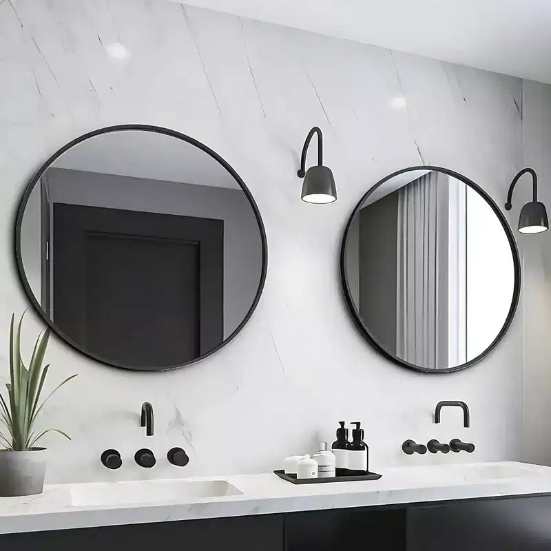 Lot de 2 miroirs de salle de bain ronds noirs avec cadre en métal