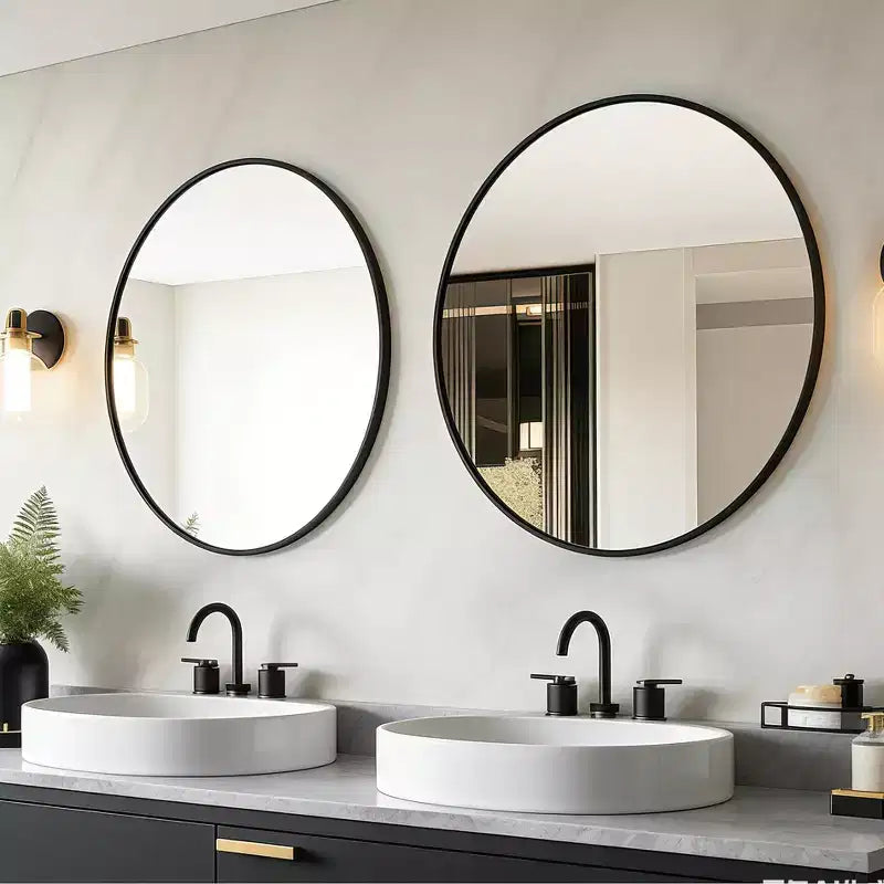 Lot de 2 miroirs de salle de bain ronds noirs avec cadre en métal