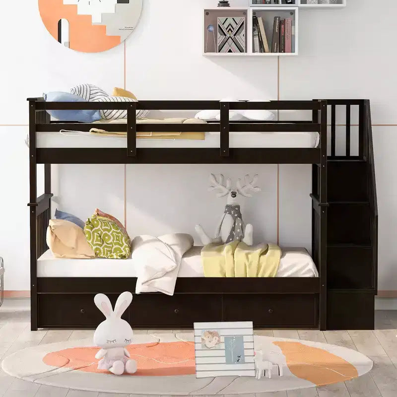 GDFStudio Rodriguez Twin-Over-Twin Bunk Bed with Three Drawers