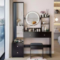 17-Inch Natural Vanity Desk Set with Full-Body Mirror Cabinet and Lights Cabinet Storage Matching Stool for Bedroom