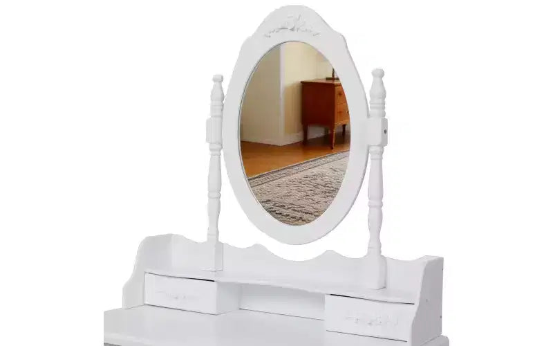 Coiffeuse moderne avec miroir, 4 tiroirs et tabouret assorti