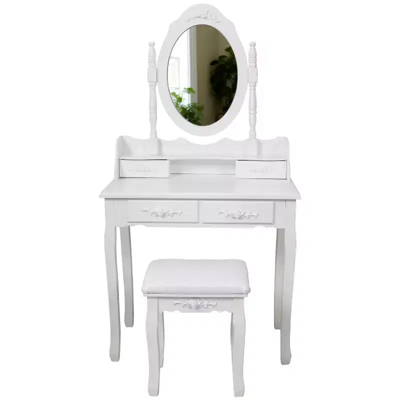 Coiffeuse moderne avec miroir, 4 tiroirs et tabouret assorti