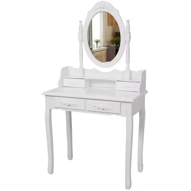 Coiffeuse moderne avec miroir, 4 tiroirs et tabouret assorti