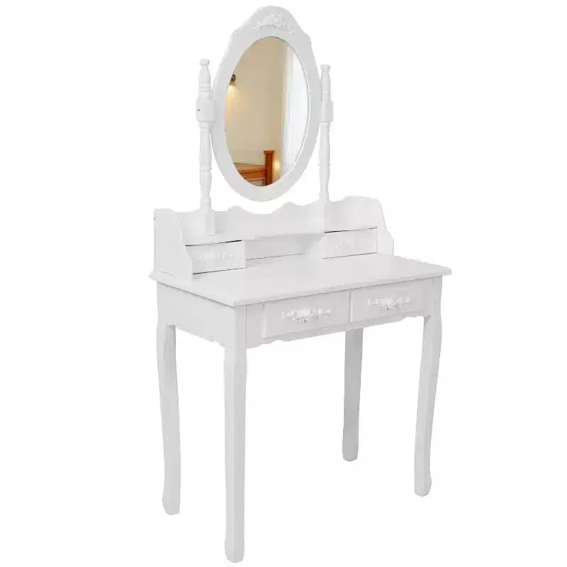 Coiffeuse moderne avec miroir, 4 tiroirs et tabouret assorti