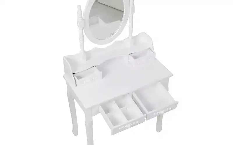 Coiffeuse moderne avec miroir, 4 tiroirs et tabouret assorti