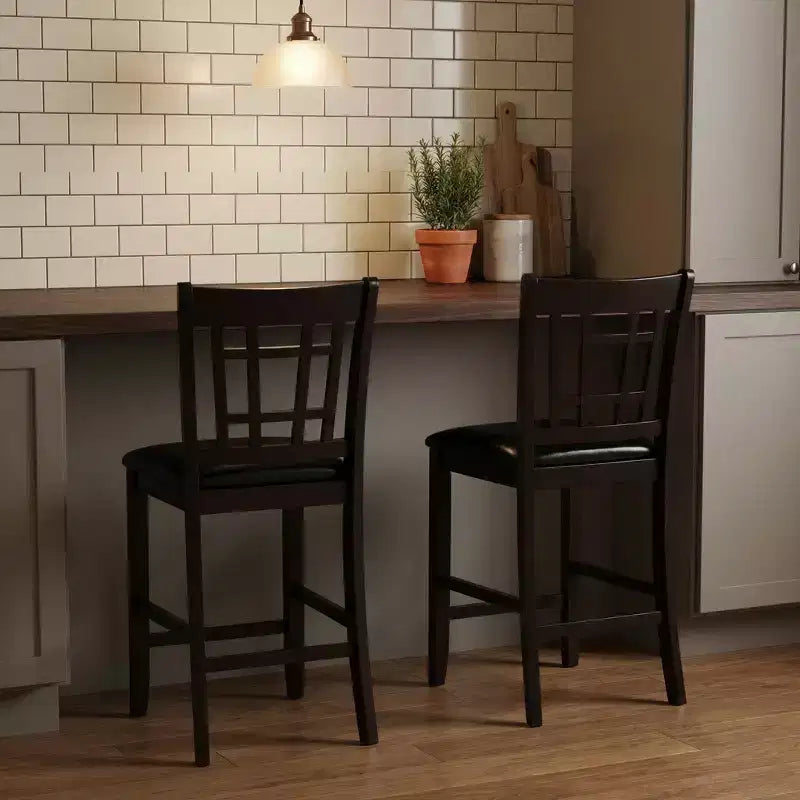 Tabouret de comptoir en bois et similicuir avec dossier Mission