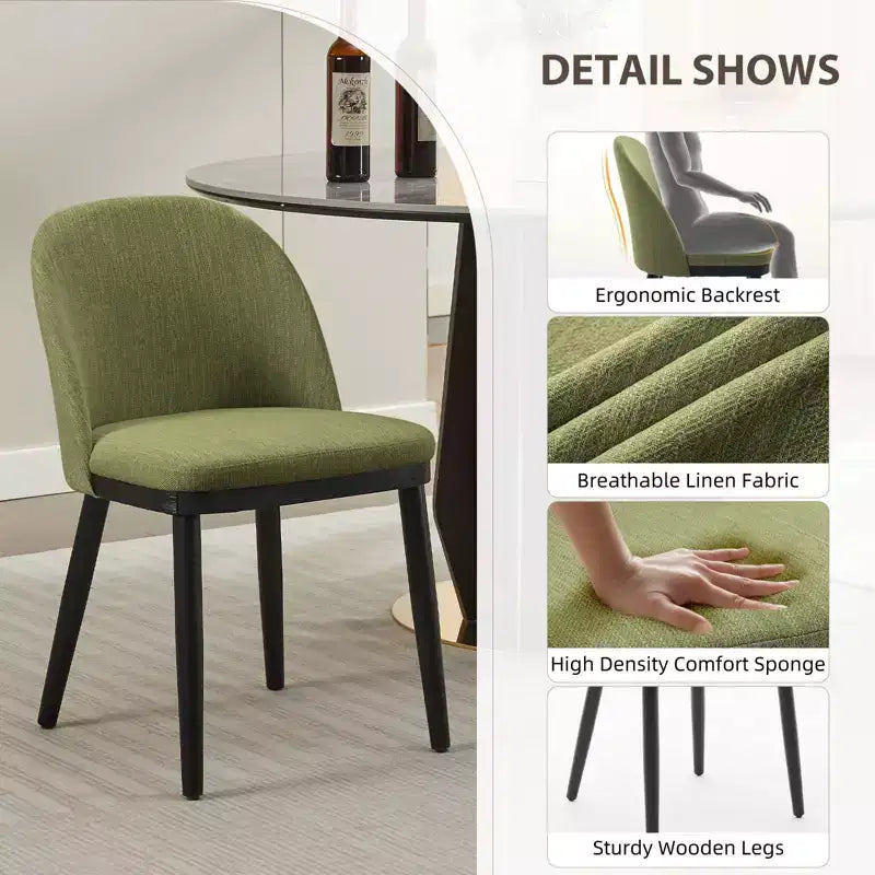 Chaises de salle à manger modernes en tissu, lot de 2, avec pieds en bois rembourrés, chaises d'appoint