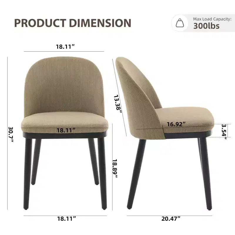 Chaises de salle à manger modernes en tissu, lot de 2, avec pieds en bois rembourrés, chaises d'appoint