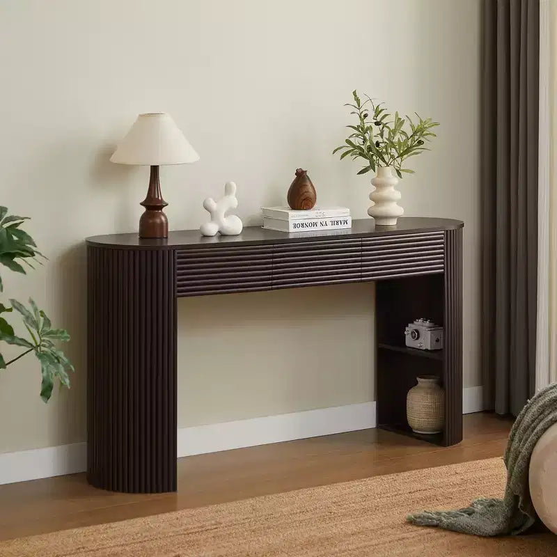 Curved Console Table Entryway Table Sofa Side Table Accent Table with 3 Drawers Interchangeable Leg 1 Storage-Leg - ModernLuxe
