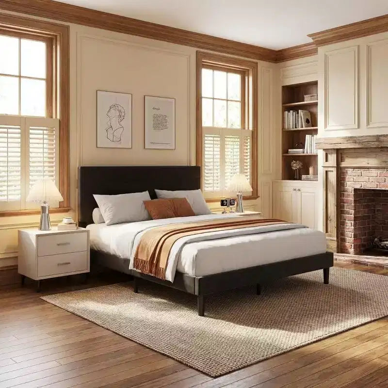 COZONY Velvet Upholstered Platform Bed Frame with Headboard No Box Spring Needed Wooden Slats Support Under-Bed Storage Noise-Free Easy Assembly