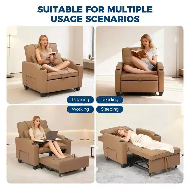 Fauteuil Convertible Lit 3-en-1 Moderne avec Port USB