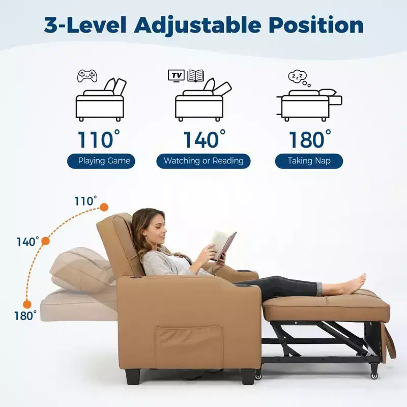 Fauteuil Convertible Lit 3-en-1 Moderne avec Port USB