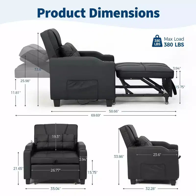 Fauteuil Convertible Lit 3-en-1 Moderne avec Port USB