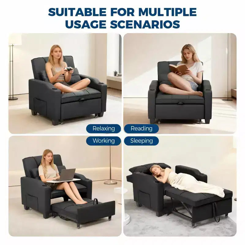 Fauteuil Convertible Lit 3-en-1 Moderne avec Port USB