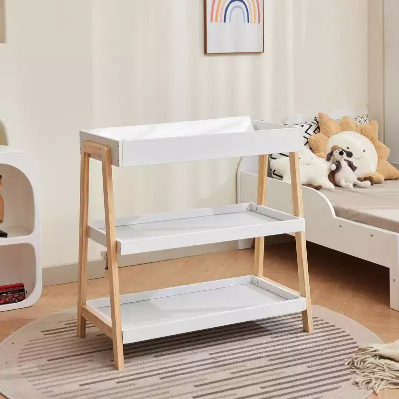 Table à langer moderne avec matelas imperméable et 2 étagères de rangement