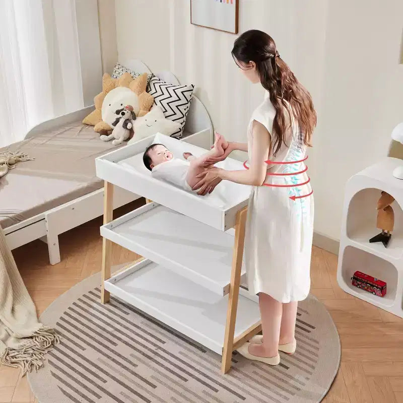 Table à langer moderne avec matelas imperméable et 2 étagères de rangement