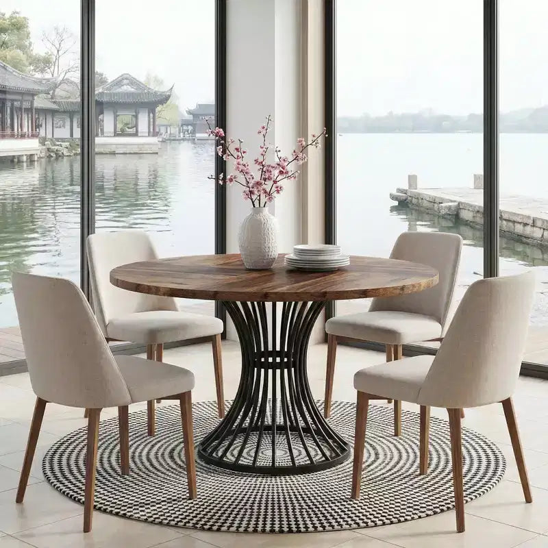 Base de table de salle à manger polyvalente en forme de sablier rond de style rustique