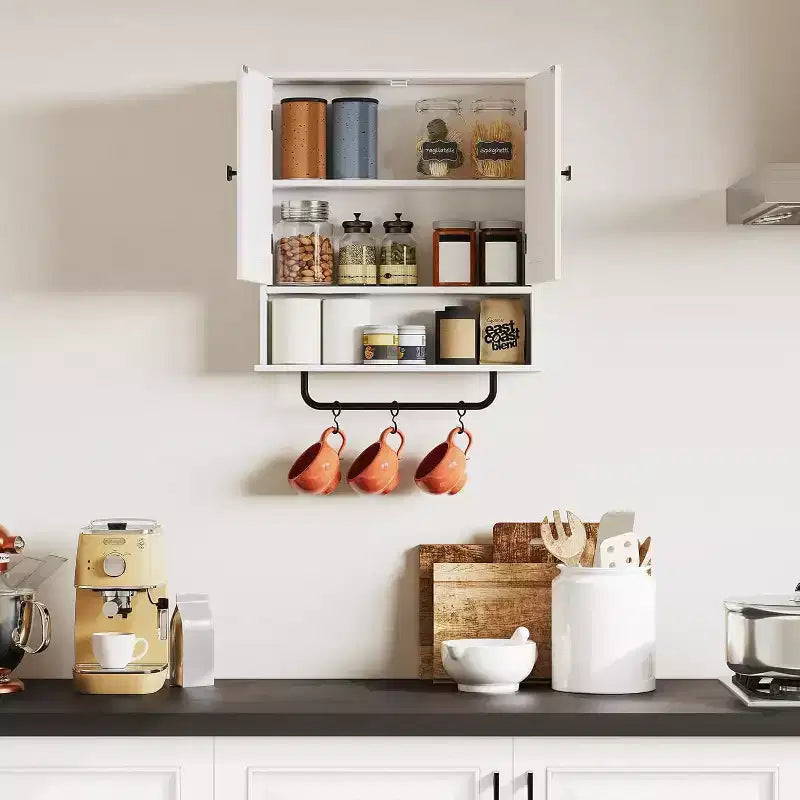Meuble haut de salle de bain avec porte-serviettes et étagère réglable