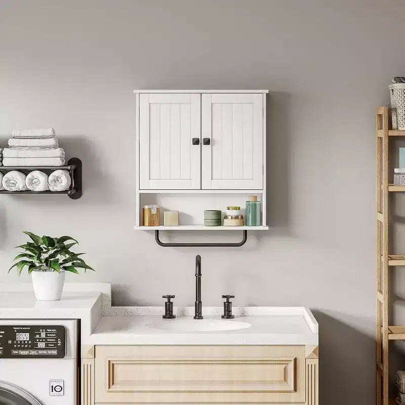 Meuble haut de salle de bain avec porte-serviettes et étagère réglable