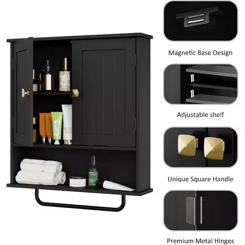 Meuble haut de salle de bain avec porte-serviettes et étagère réglable