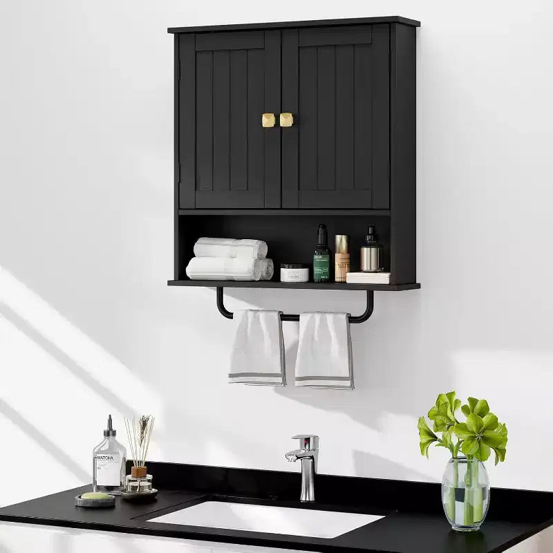 Meuble haut de salle de bain avec porte-serviettes et étagère réglable