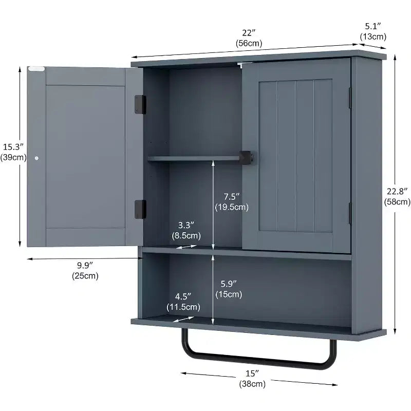 Meuble haut de salle de bain avec porte-serviettes et étagère réglable