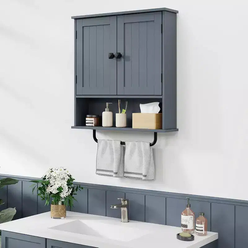 Meuble haut de salle de bain avec porte-serviettes et étagère réglable