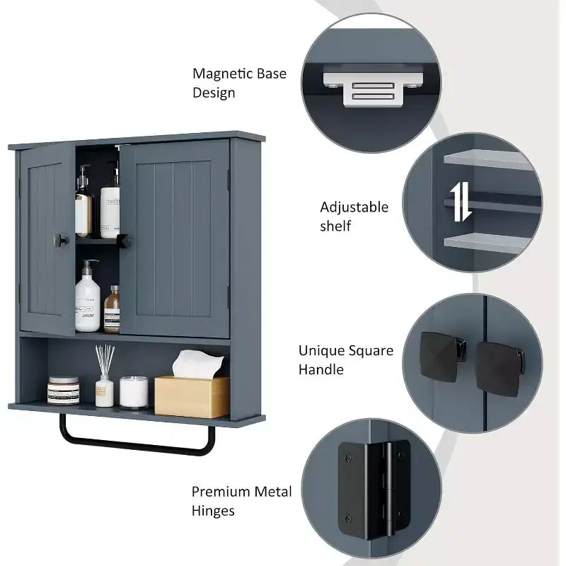 Meuble haut de salle de bain avec porte-serviettes et étagère réglable