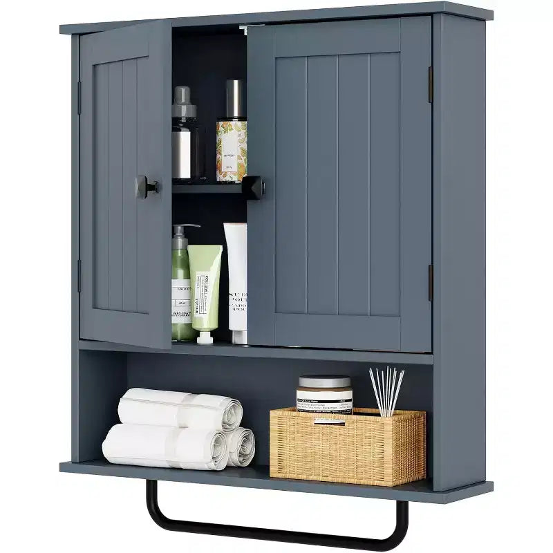 Meuble haut de salle de bain avec porte-serviettes et étagère réglable