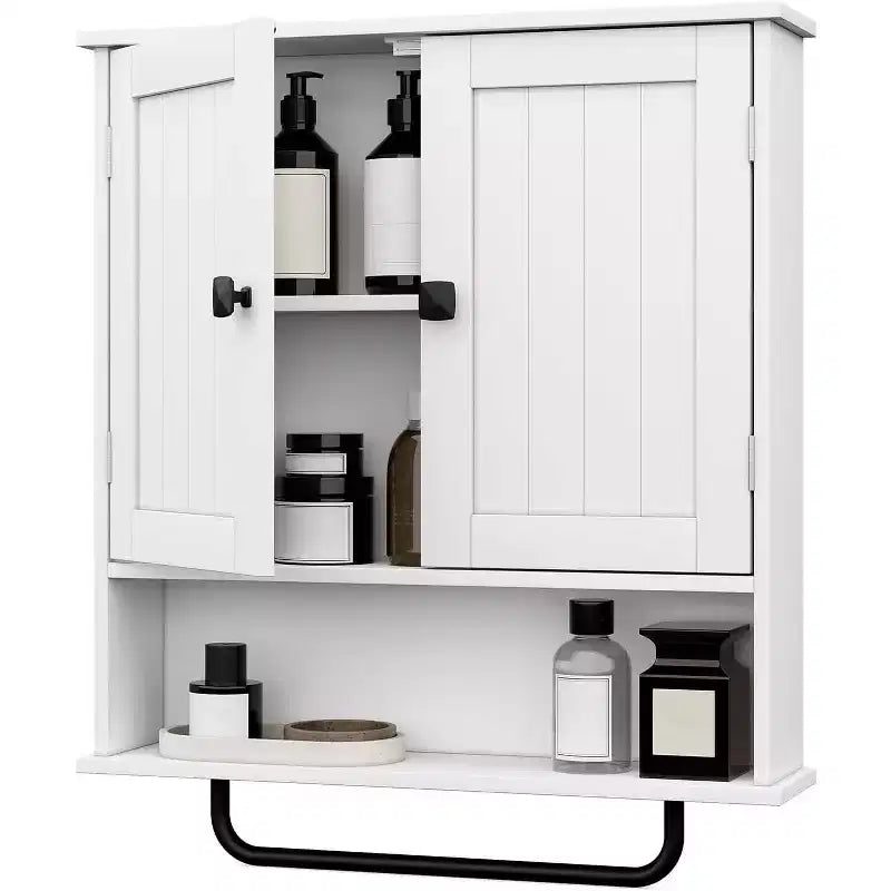Meuble haut de salle de bain avec porte-serviettes et étagère réglable