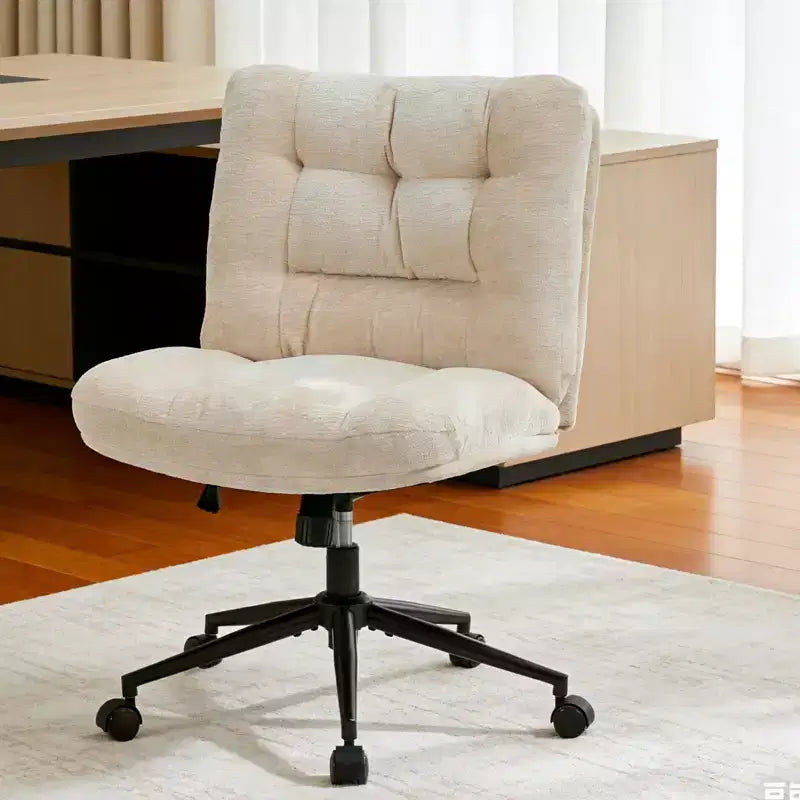 Criss Cross Chair with Wheels Dual-Layer Thickened Cushion Premium Fabric Morden Home Vanity Chair Wide Seat Ivory Beige