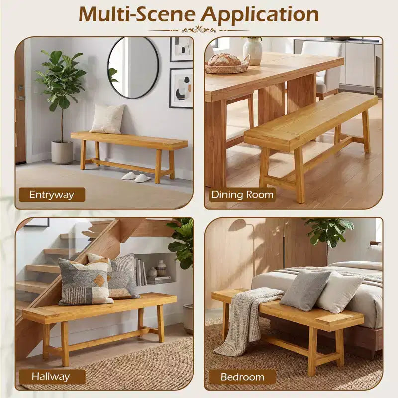 Banc en bois massif rustique de style ferme, étroit
