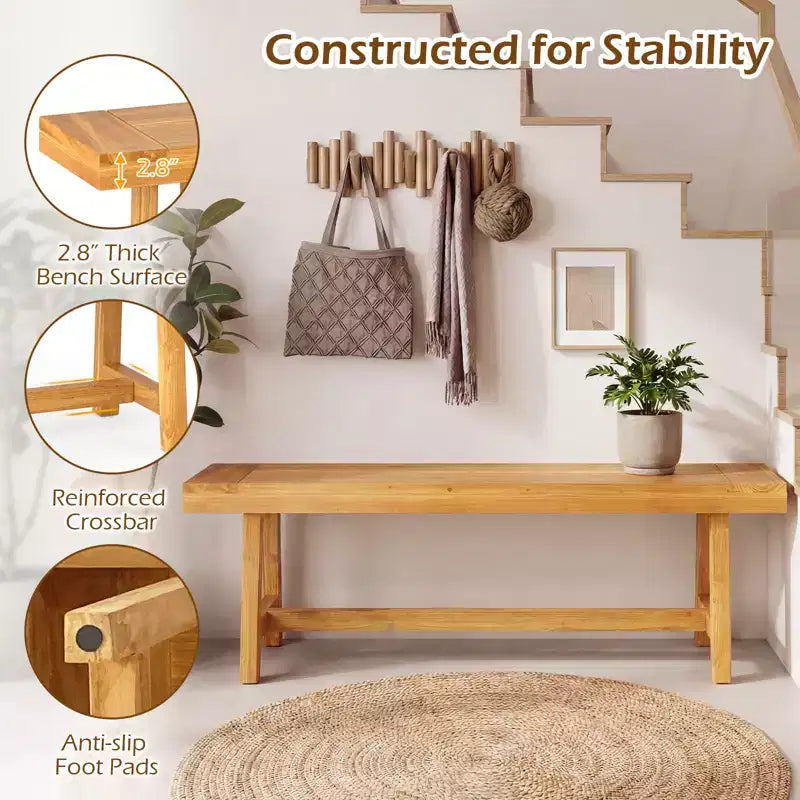 Banc en bois massif rustique de style ferme, étroit