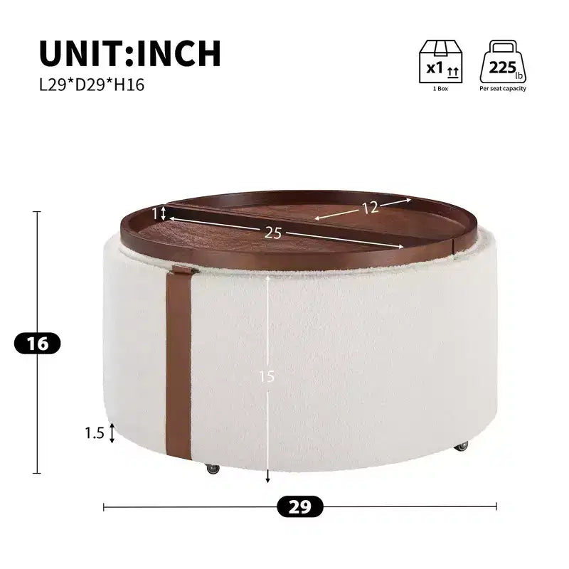 Pouf de rangement rond moderne, Pouf roulant, Pouf table basse