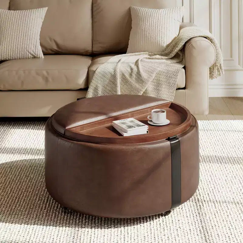 Pouf de rangement rond moderne, Pouf roulant, Pouf table basse