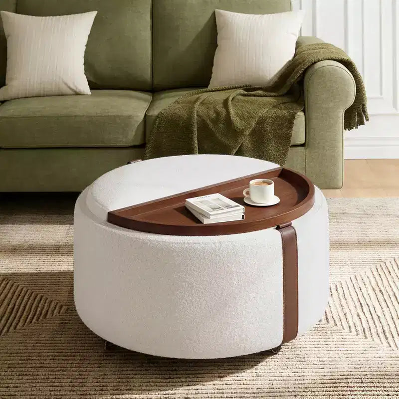 Pouf de rangement rond moderne, Pouf roulant, Pouf table basse