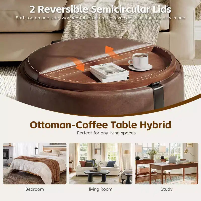 Pouf de rangement rond moderne, Pouf roulant, Pouf table basse