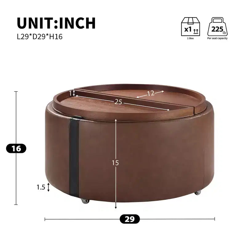 Pouf de rangement rond moderne, Pouf roulant, Pouf table basse