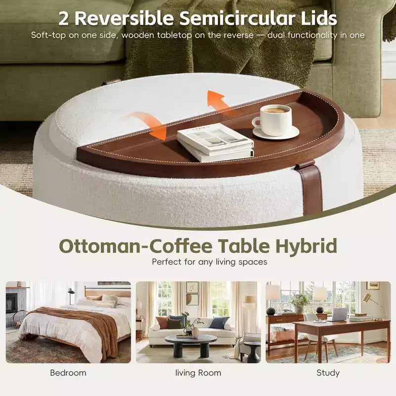 Pouf de rangement rond moderne, Pouf roulant, Pouf table basse