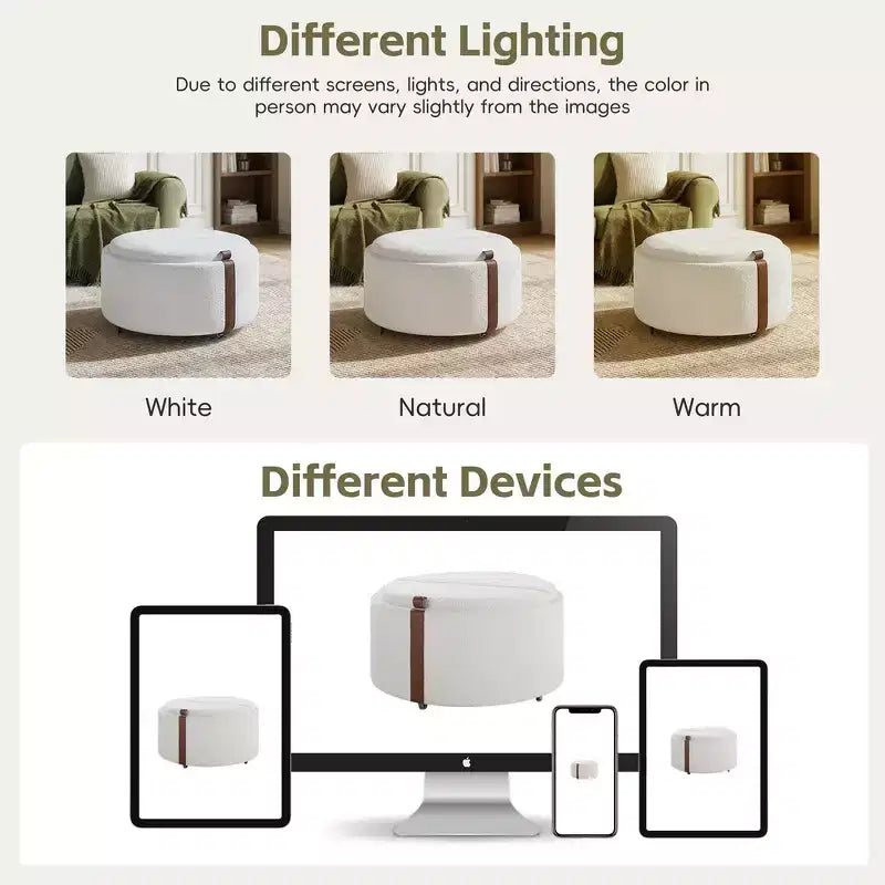 Pouf de rangement rond moderne, Pouf roulant, Pouf table basse