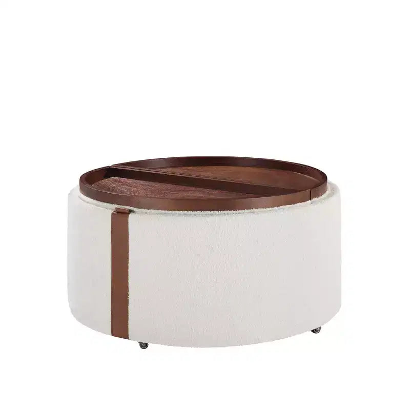 Pouf de rangement rond moderne, Pouf roulant, Pouf table basse