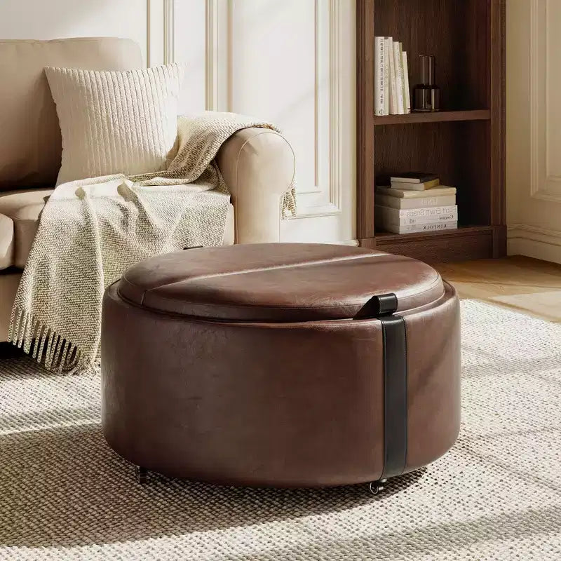 Pouf de rangement rond moderne, Pouf roulant, Pouf table basse