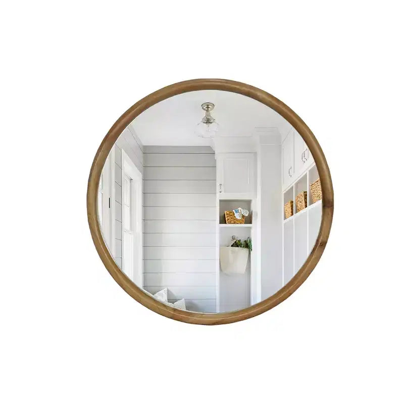 Miroir Décoratif Mural Rond Encadré de Bois Style Mid-Century Modern