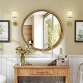 Miroir Décoratif Mural Rond Encadré de Bois Style Mid-Century Modern