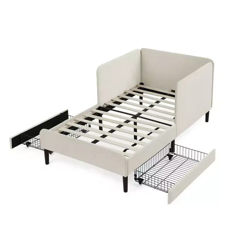 Lit de repos en velours avec cadre de lit plate-forme et 2 tiroirs, canapé-lit réglable