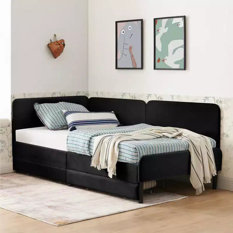 Lit de repos en velours avec cadre de lit plate-forme et 2 tiroirs, canapé-lit réglable