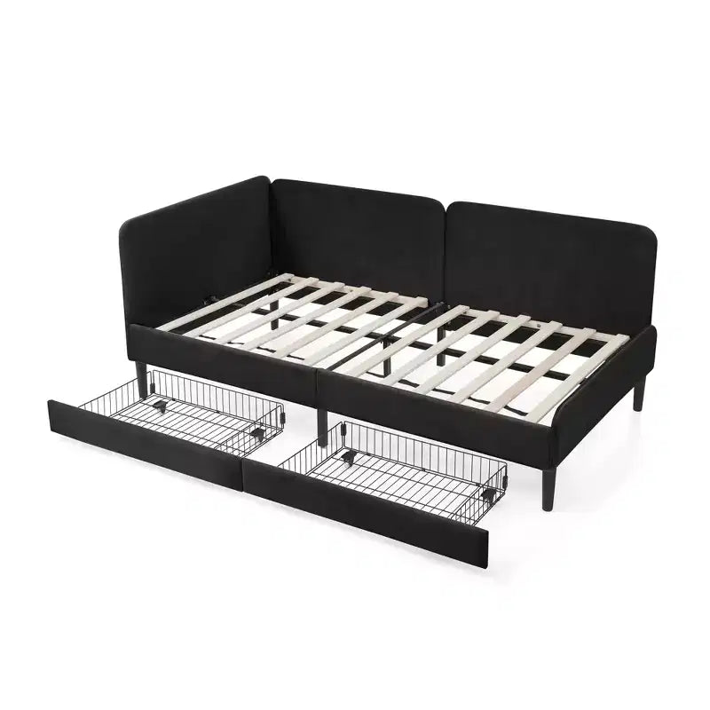 Lit de repos en velours avec cadre de lit plate-forme et 2 tiroirs, canapé-lit réglable