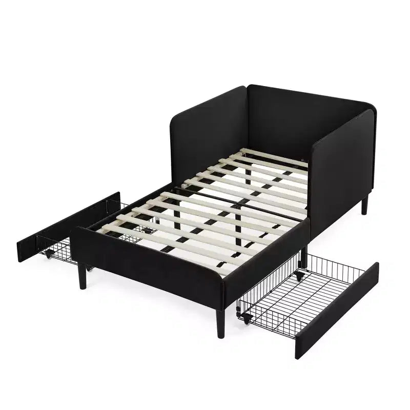 Lit de repos en velours avec cadre de lit plate-forme et 2 tiroirs, canapé-lit réglable