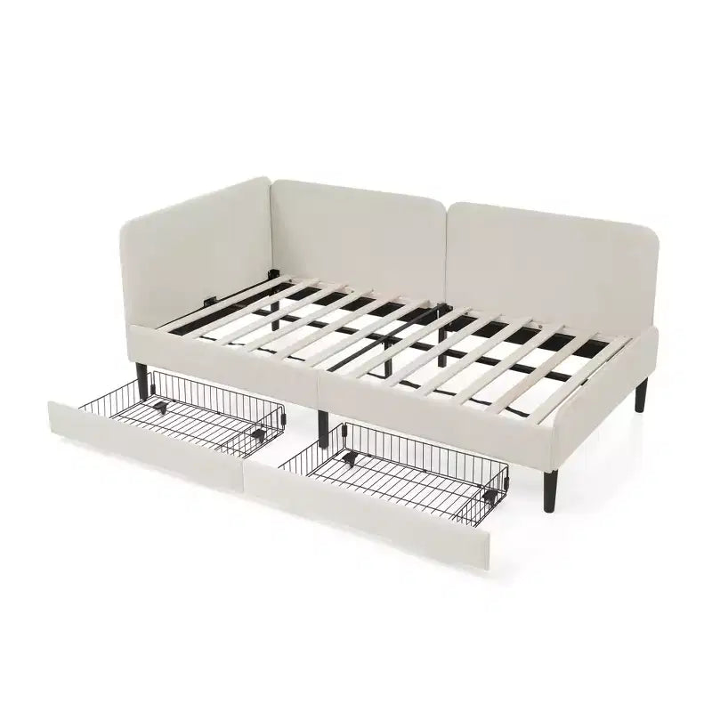 Lit de repos en velours avec cadre de lit plate-forme et 2 tiroirs, canapé-lit réglable