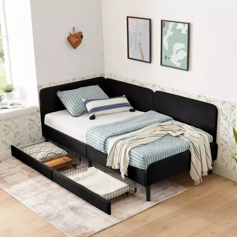 Lit de repos en velours avec cadre de lit plate-forme et 2 tiroirs, canapé-lit réglable